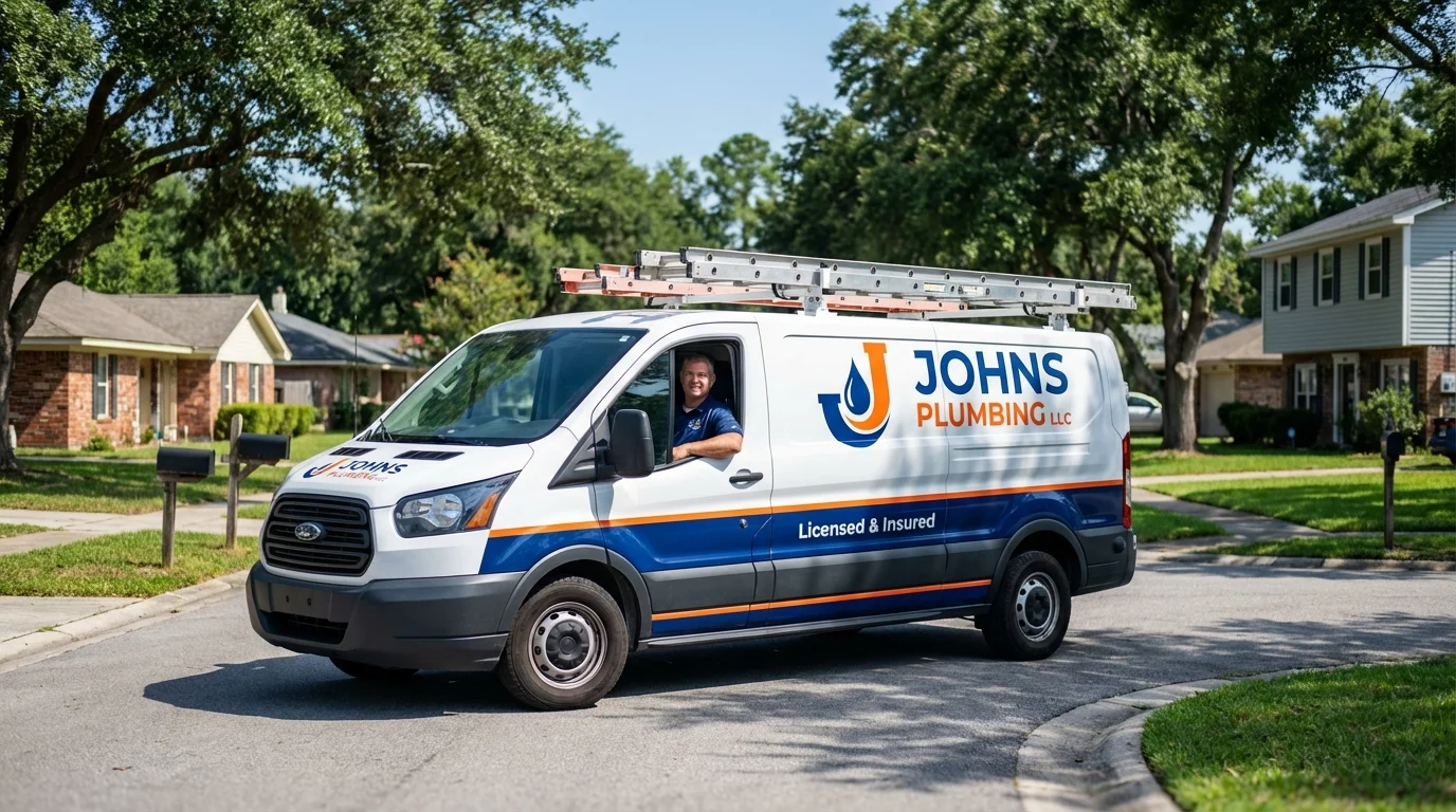 Johns Plumbing LLC service van in Shrewsbury, NJ