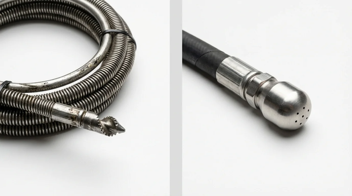 Drain snake cable and hydro jetting nozzle used for drain cleaning in Shrewsbury, NJ