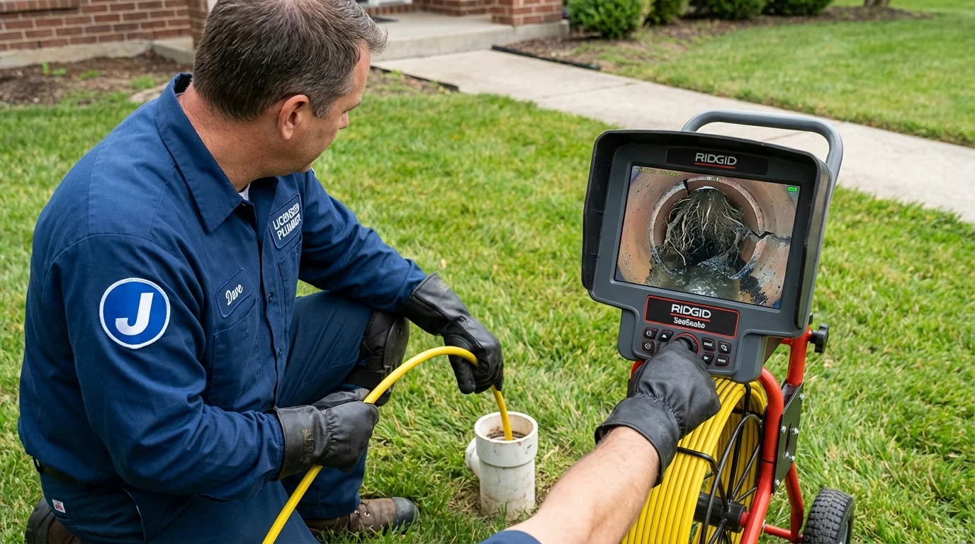 Sewer camera inspection being performed by Johns Plumbing LLC in Shrewsbury