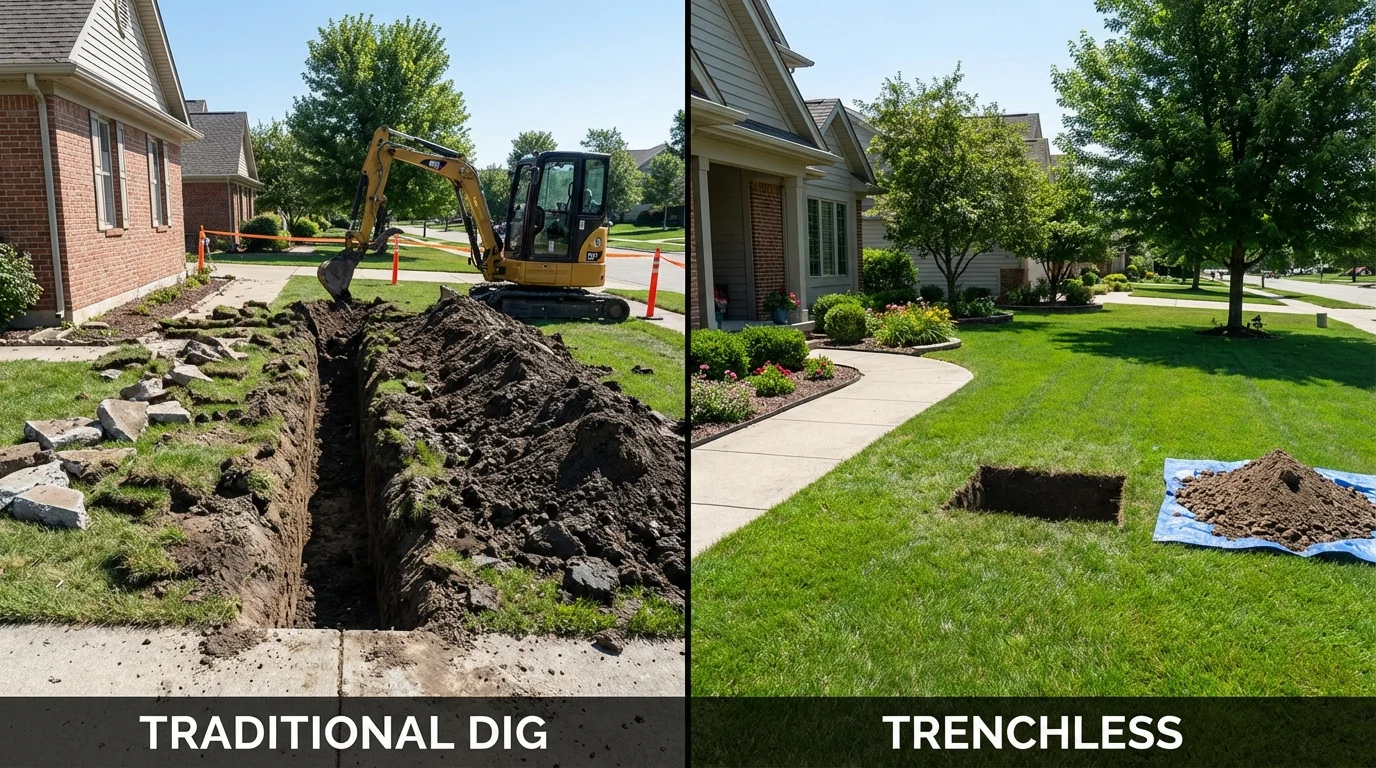Trenchless sewer repair with minimal yard damage versus traditional excavation in Shrewsbury, NJ